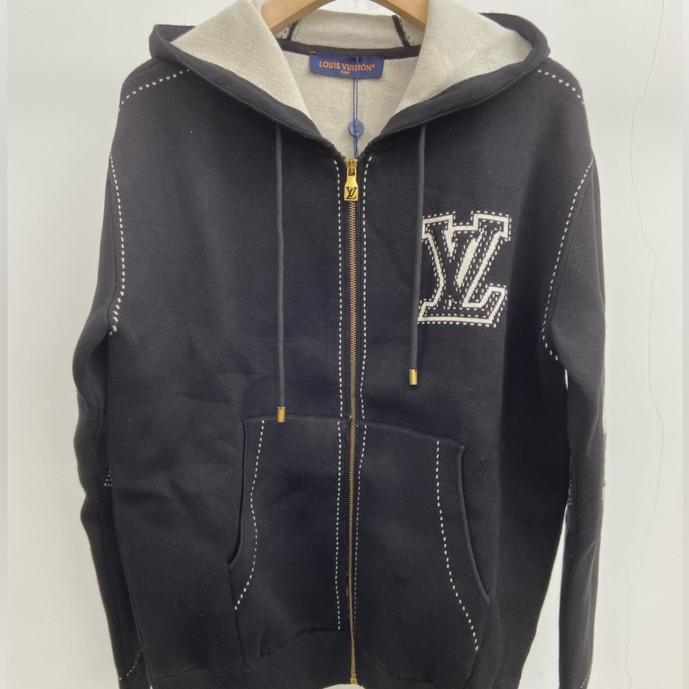 Louis Vuitton Black Hoodie Jacket with Cream Lined Hood